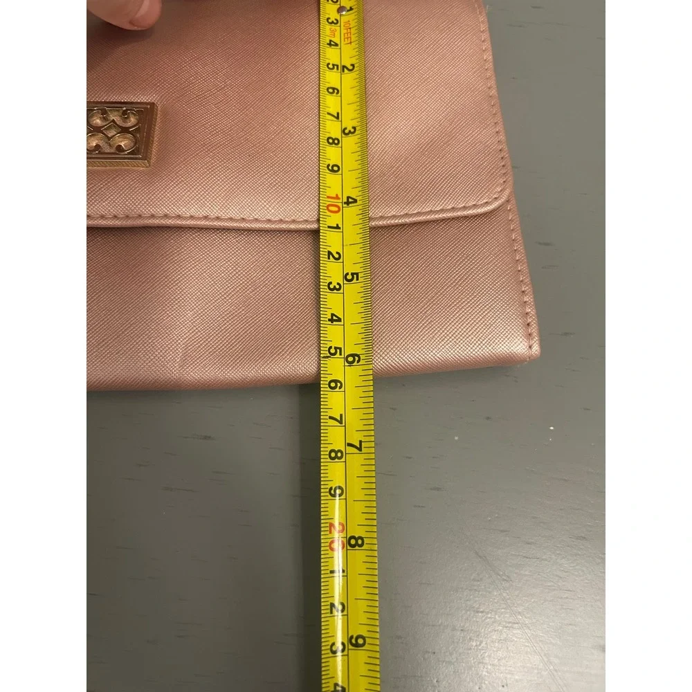 Mary Square Rose Gold Clutch Wallet Saffiano Vegan Leather